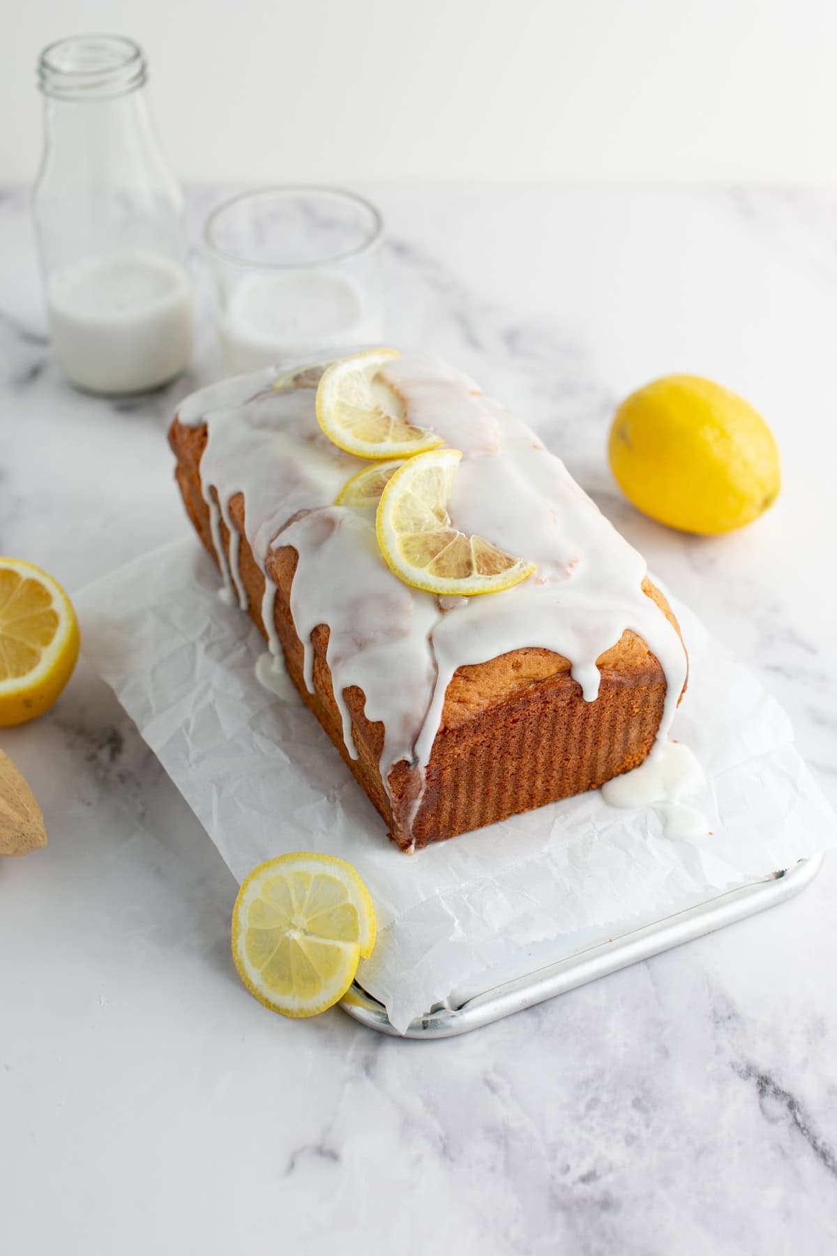 Earl Grey Tea Loaf Cake on parchment paper.