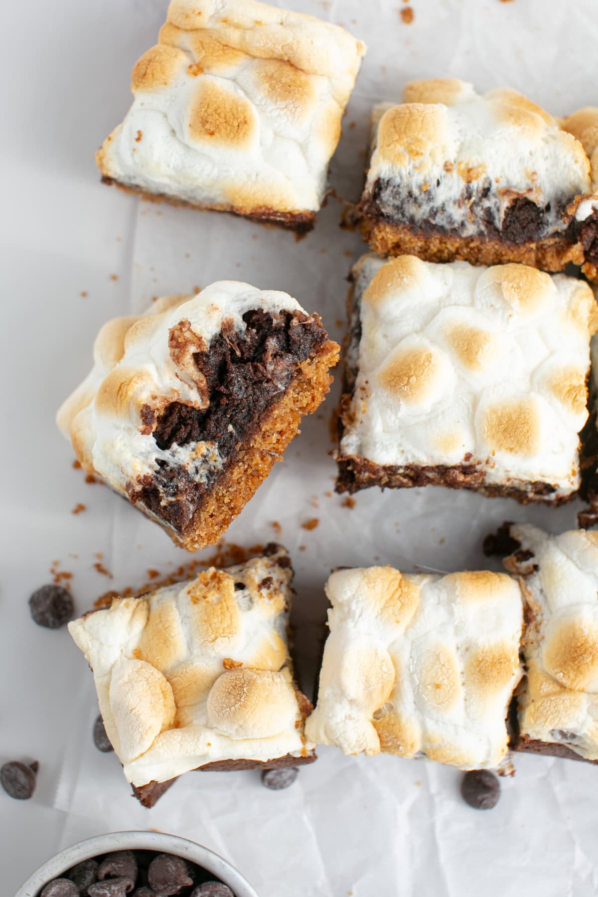 S’mores Brownie Recipe stacked on its side.
