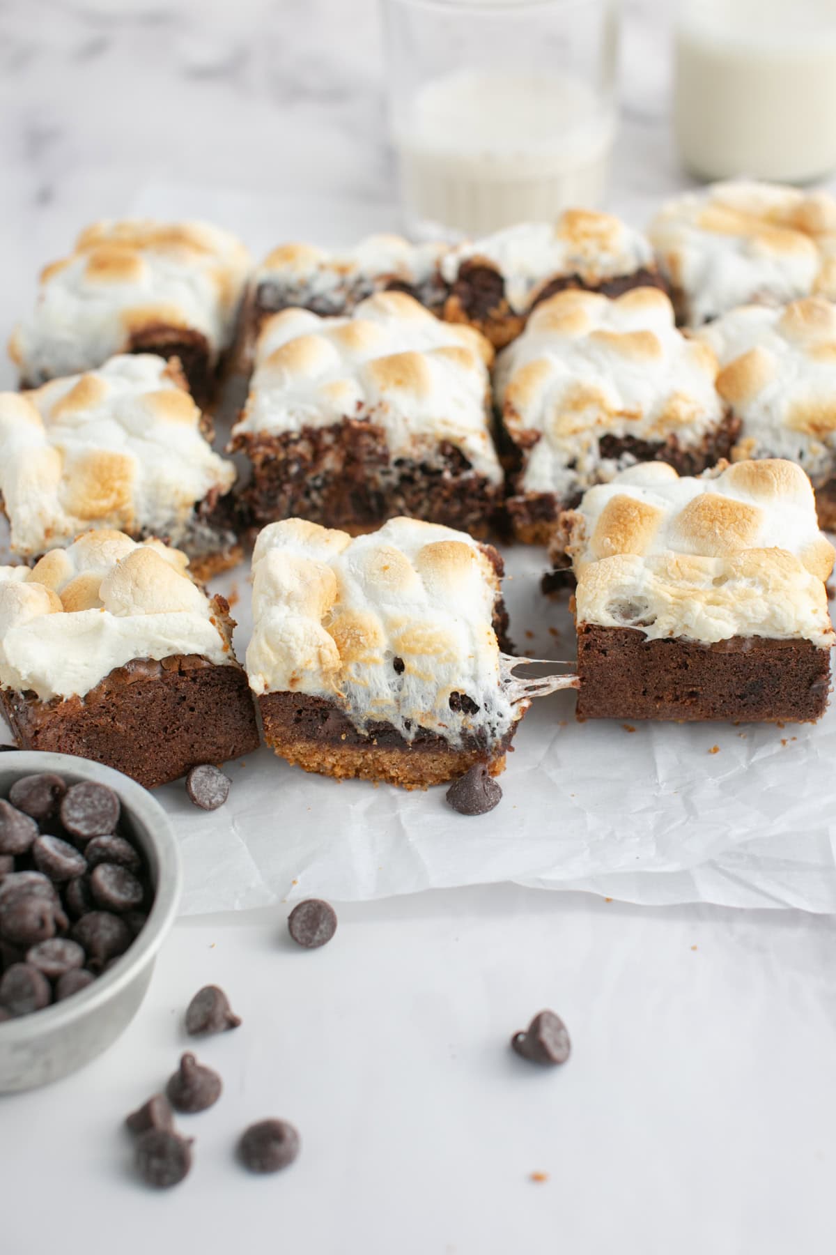 S’mores Brownie Recipe on parchment paper.