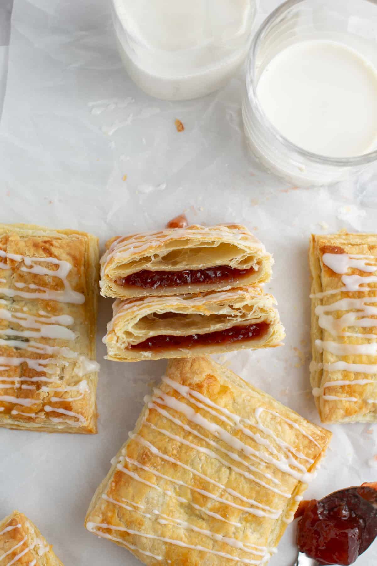 Homemade Strawberry Toaster Strudel broken in half.