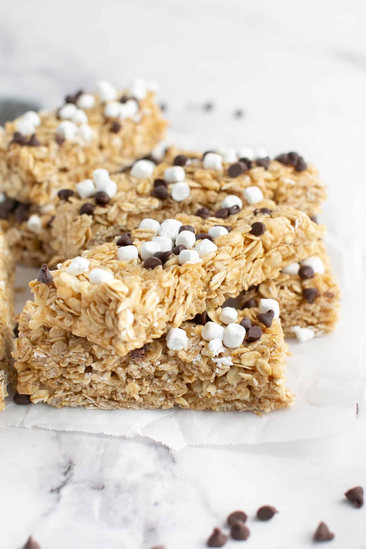 S'mores Granola Bars stacked on each other.