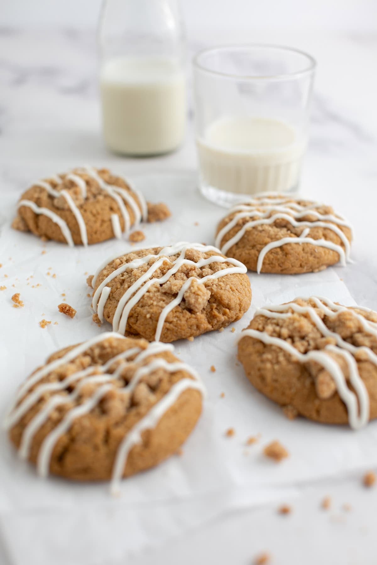 Cake Mix Spiced Pumpkin Coffee Cake Cookies by a glass of milk.