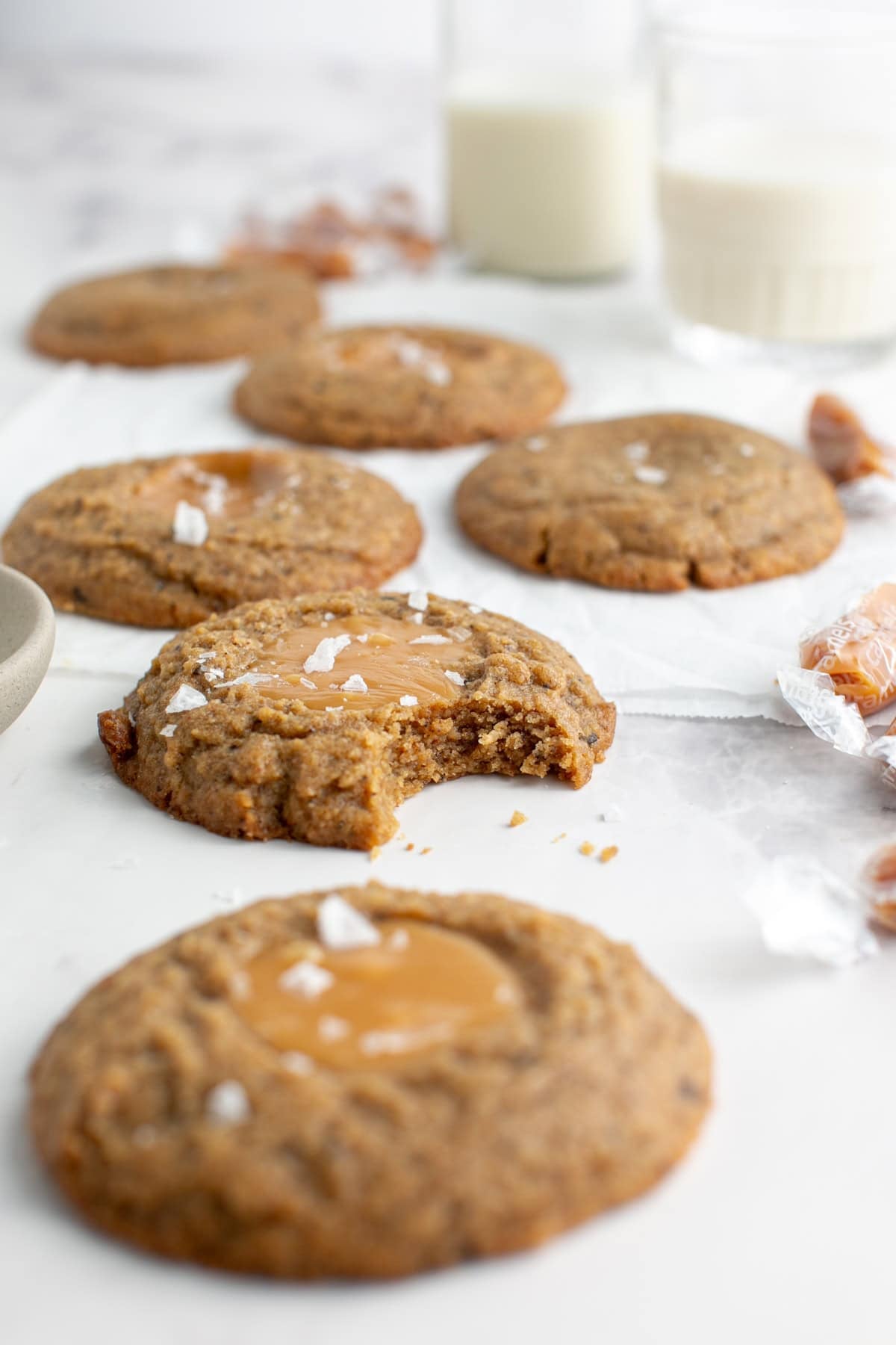 Chewy Caramel Coffee Cookies with a bite missing.
