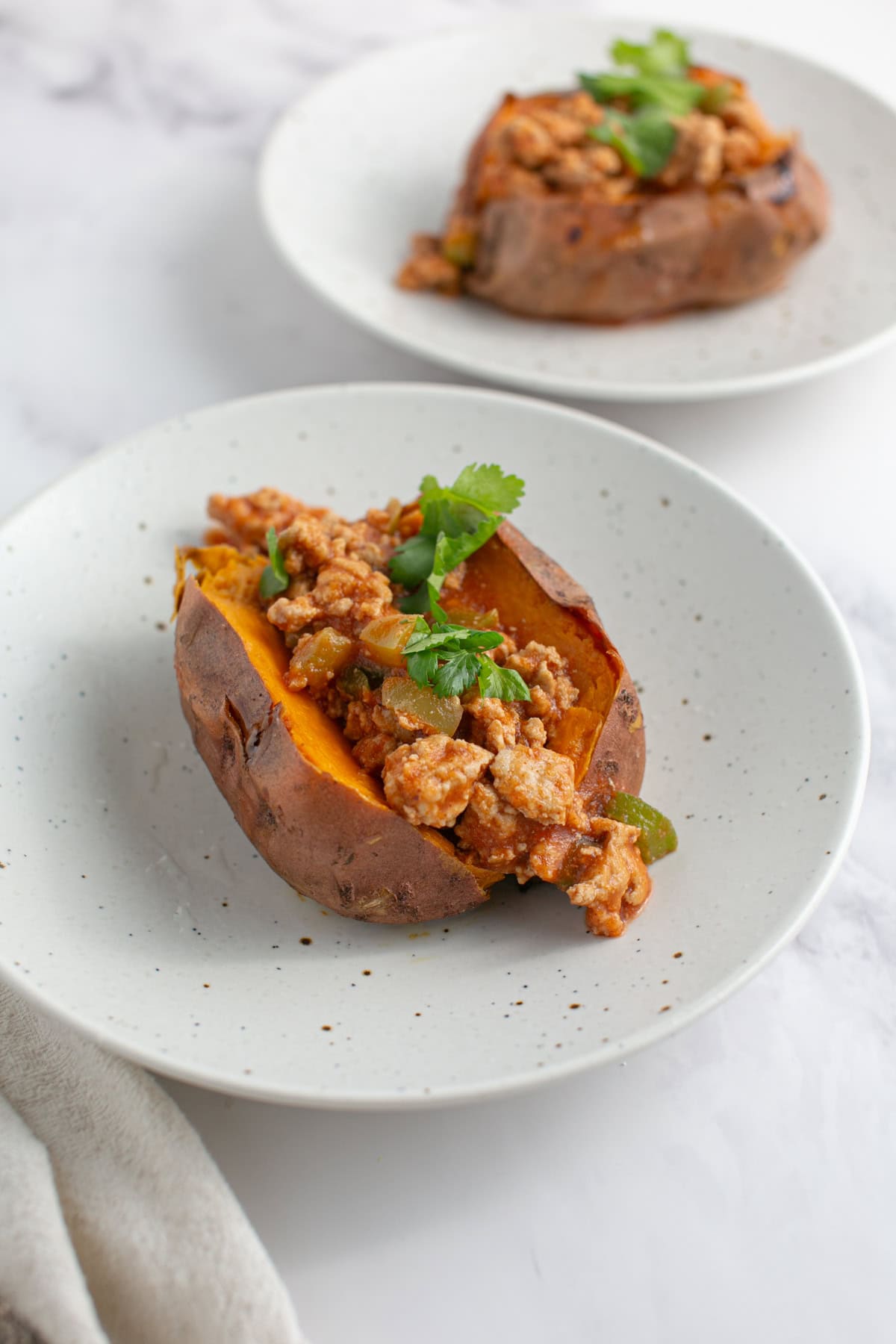 Sloppy Joe Stuffed Sweet Potatoes on a bowl.