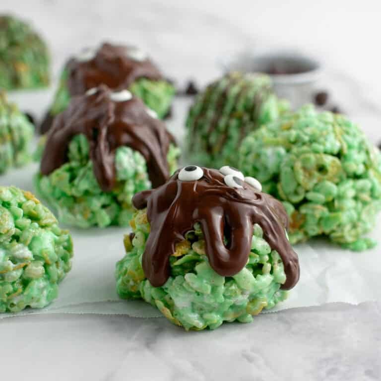 Monster Rice Krispie Treats with Chocolate Drizzle