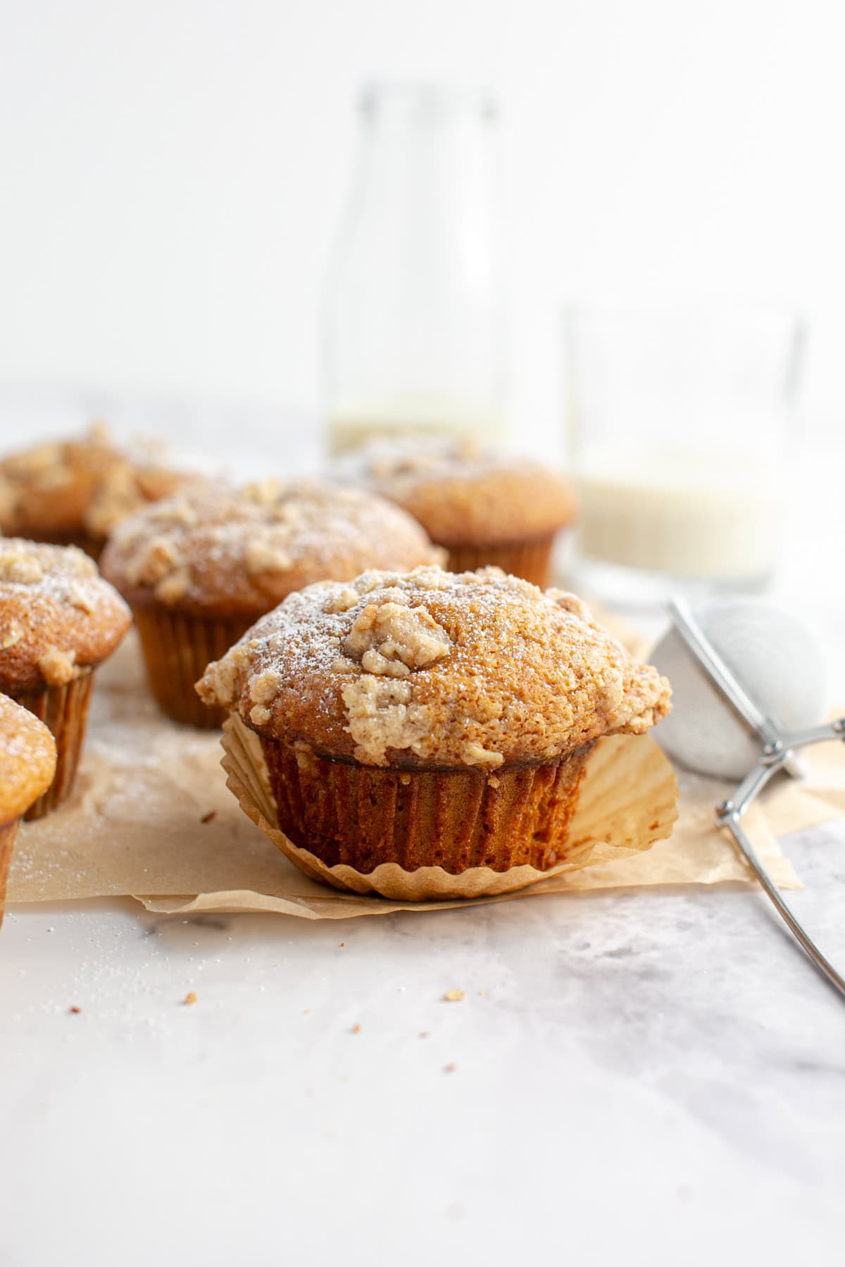 Cinnamon Maple Oat Pumpkin Muffin with the liner removed.