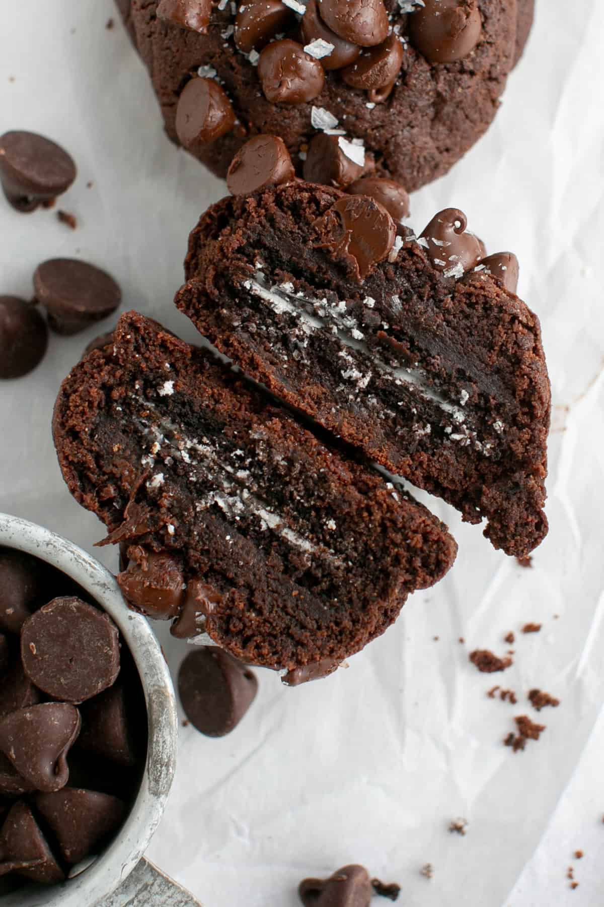Single Serve Stuffed Oreo Chocolate Cookie with chocolate chips.