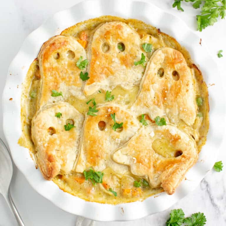 Ghost and Ghouls Chicken Pot Pie Recipe with fall flavors