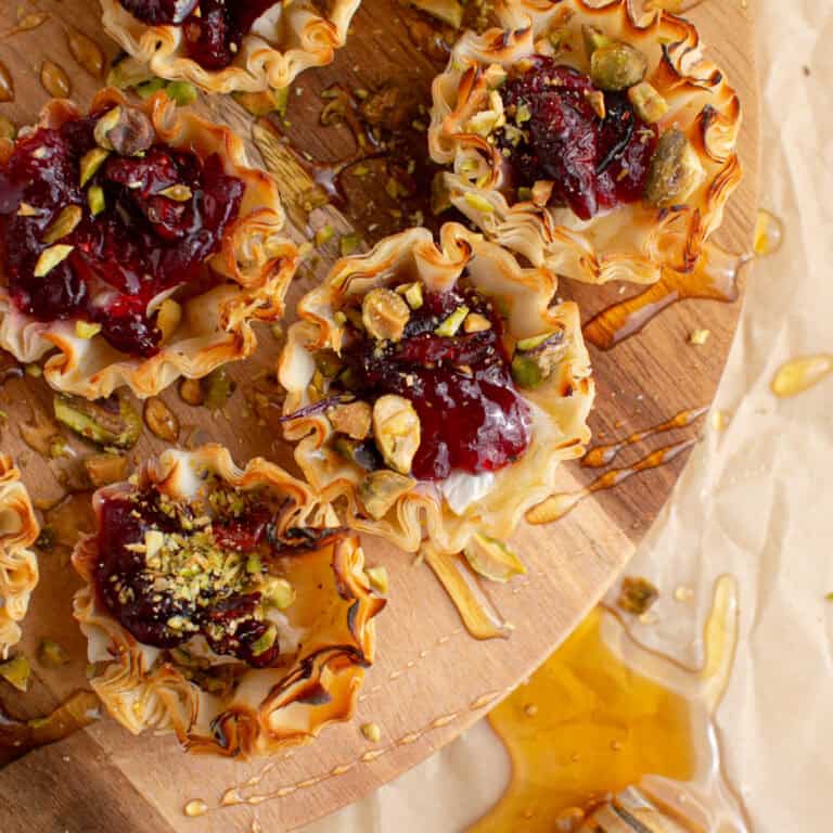 Easy Brie Bites Appetizer with Honey and Pistachios