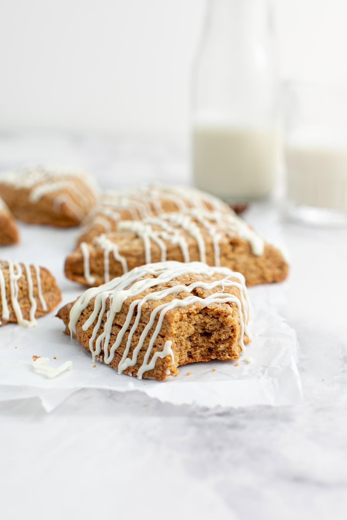 Gingerbread Scone with a bite missing.