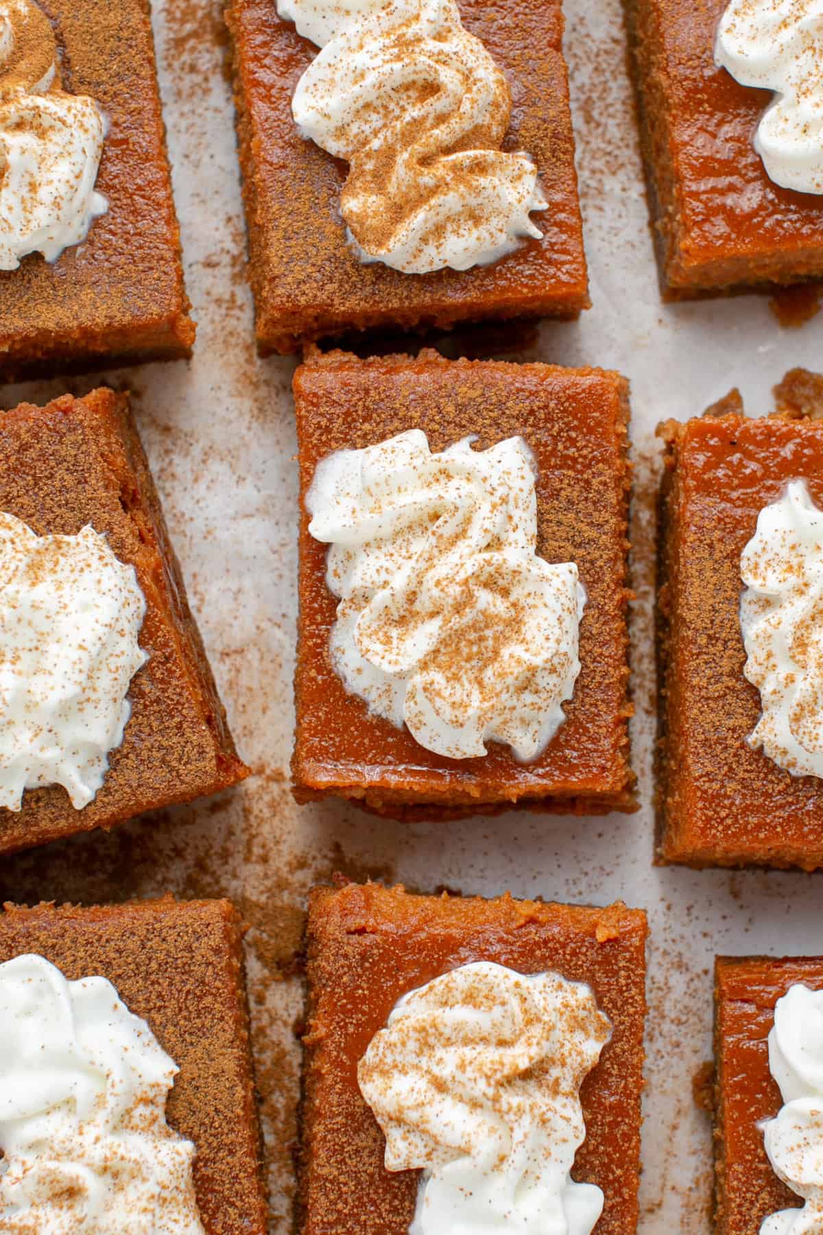 Pumpkin Pie Bars with a sprinkle of cinnamon.