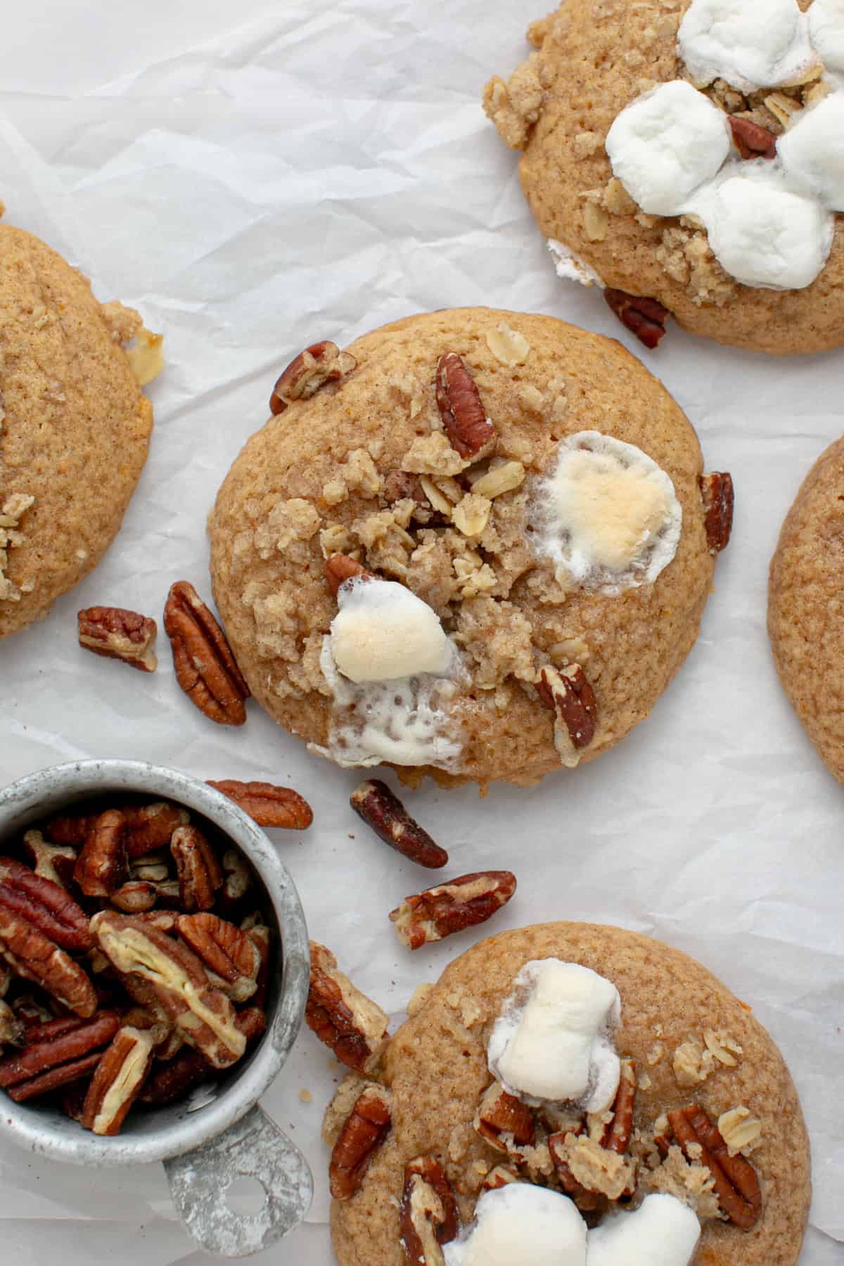 Sweet Potato Casserole Cookies with chopped pecans.