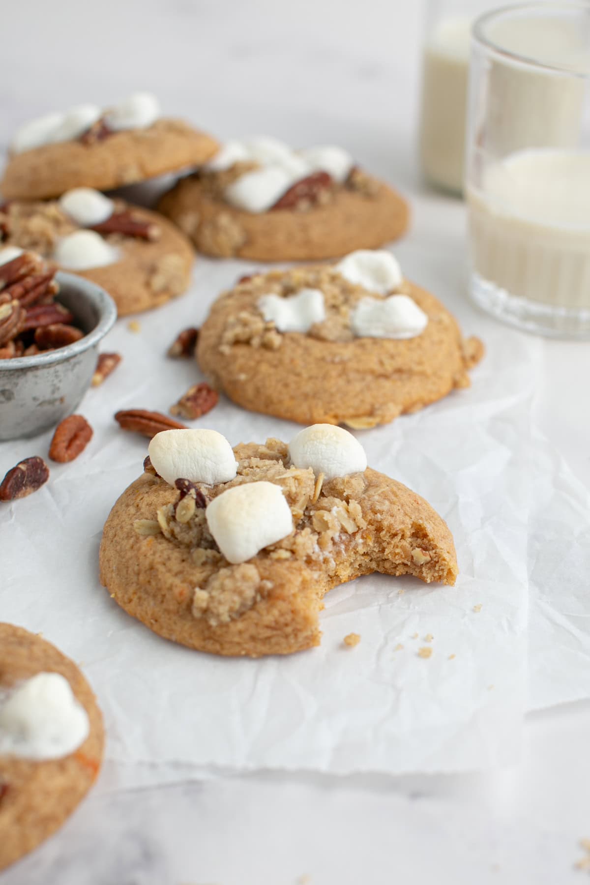 Sweet Potato Casserole Cookies with some crumbs.