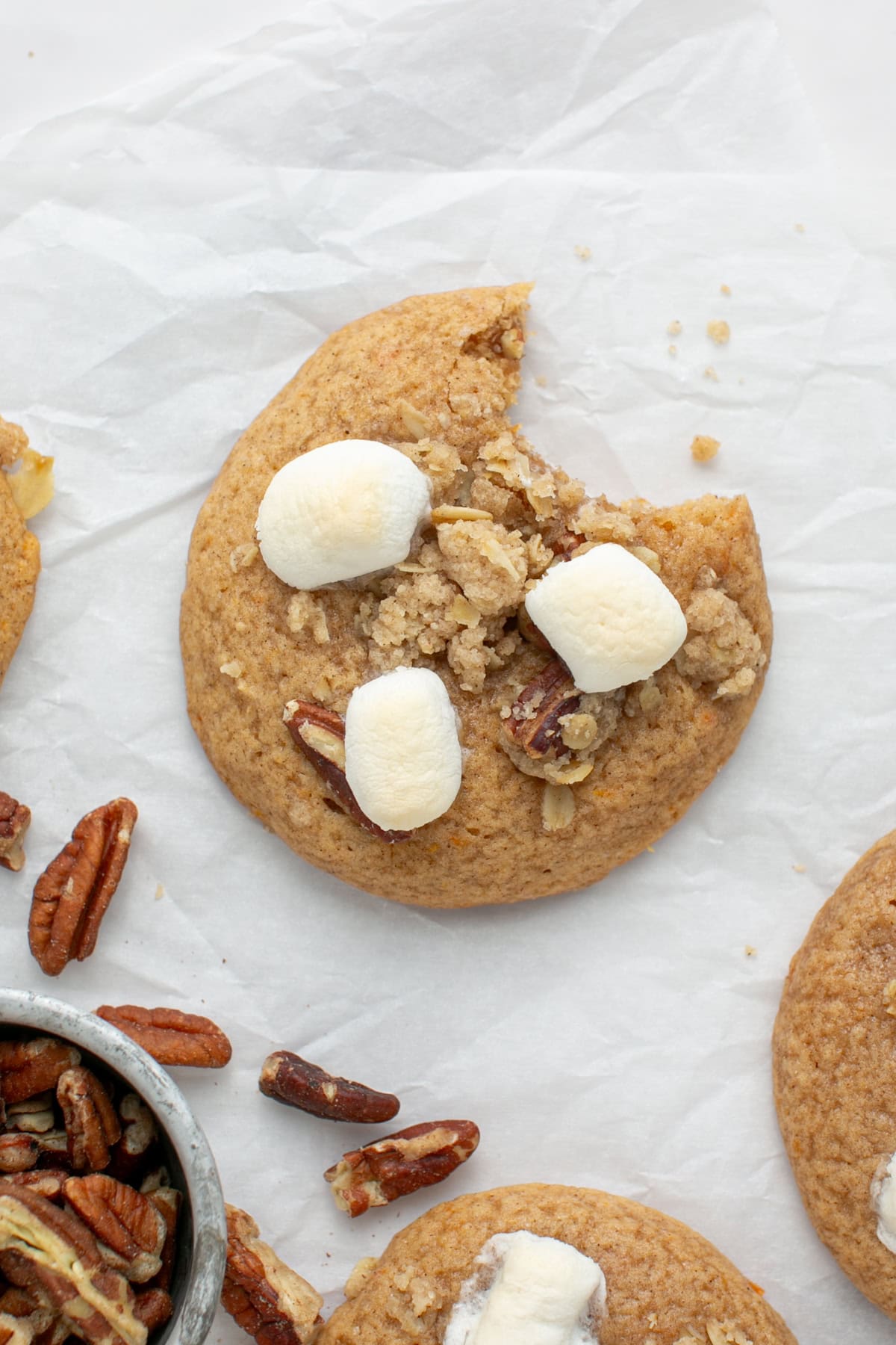 Sweet Potato Casserole Cookies on parchment paper.