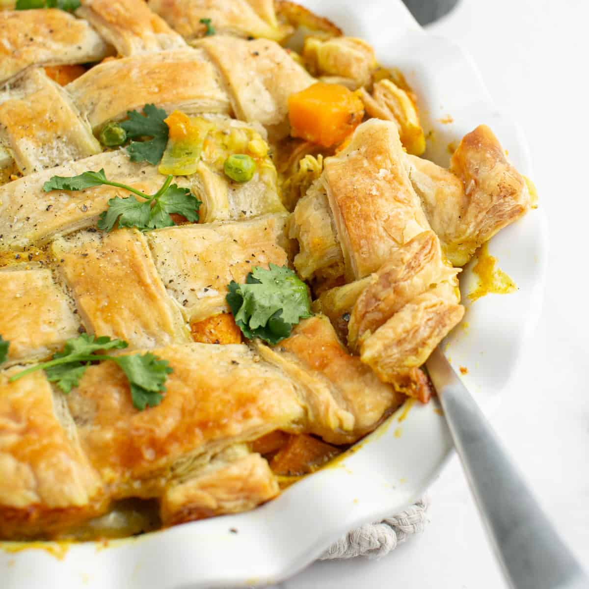 Easy Curry Chicken Pot Pie Recipe with Puff Pastry