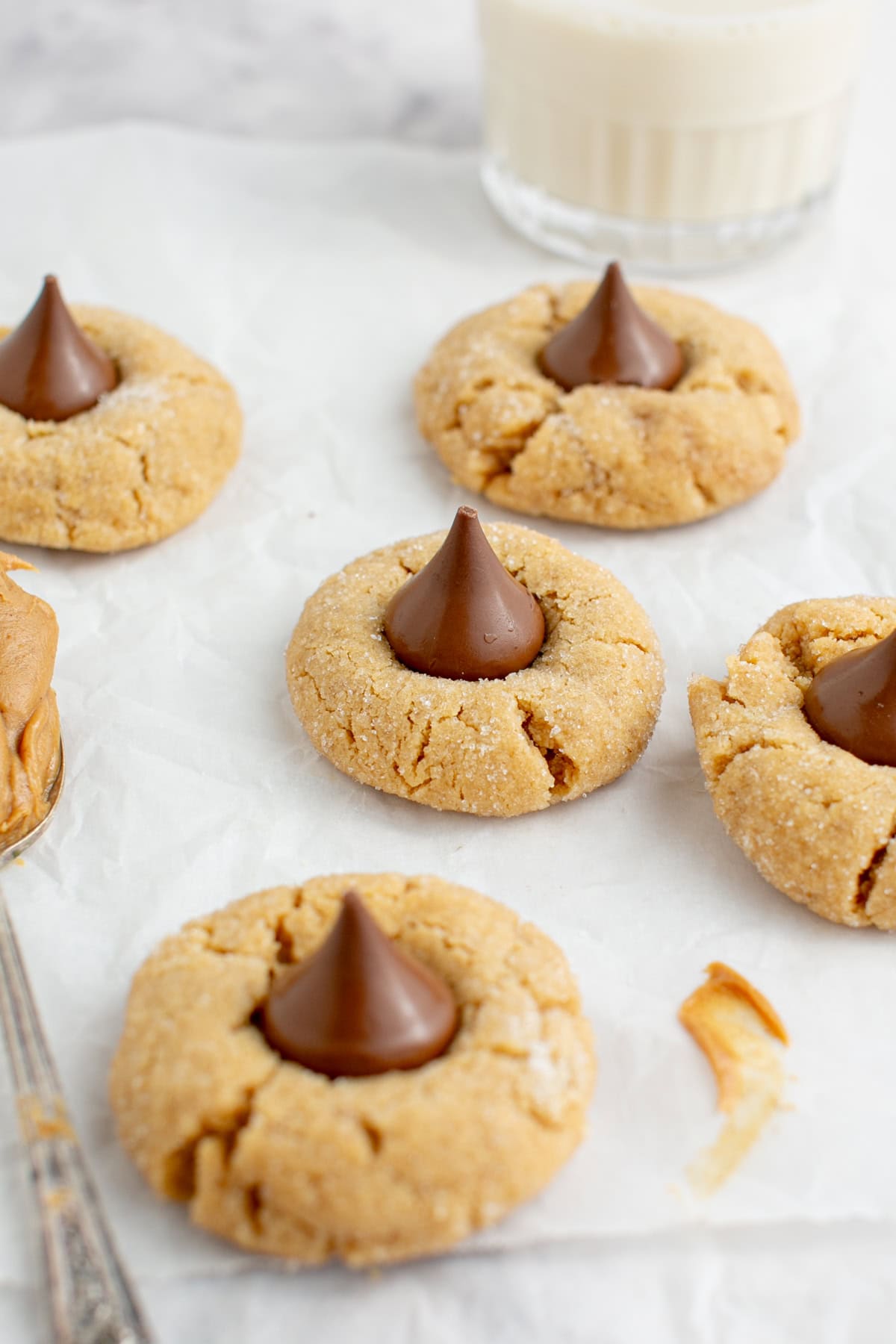 Single Serve Peanut Butter Blossom on parchment paper.