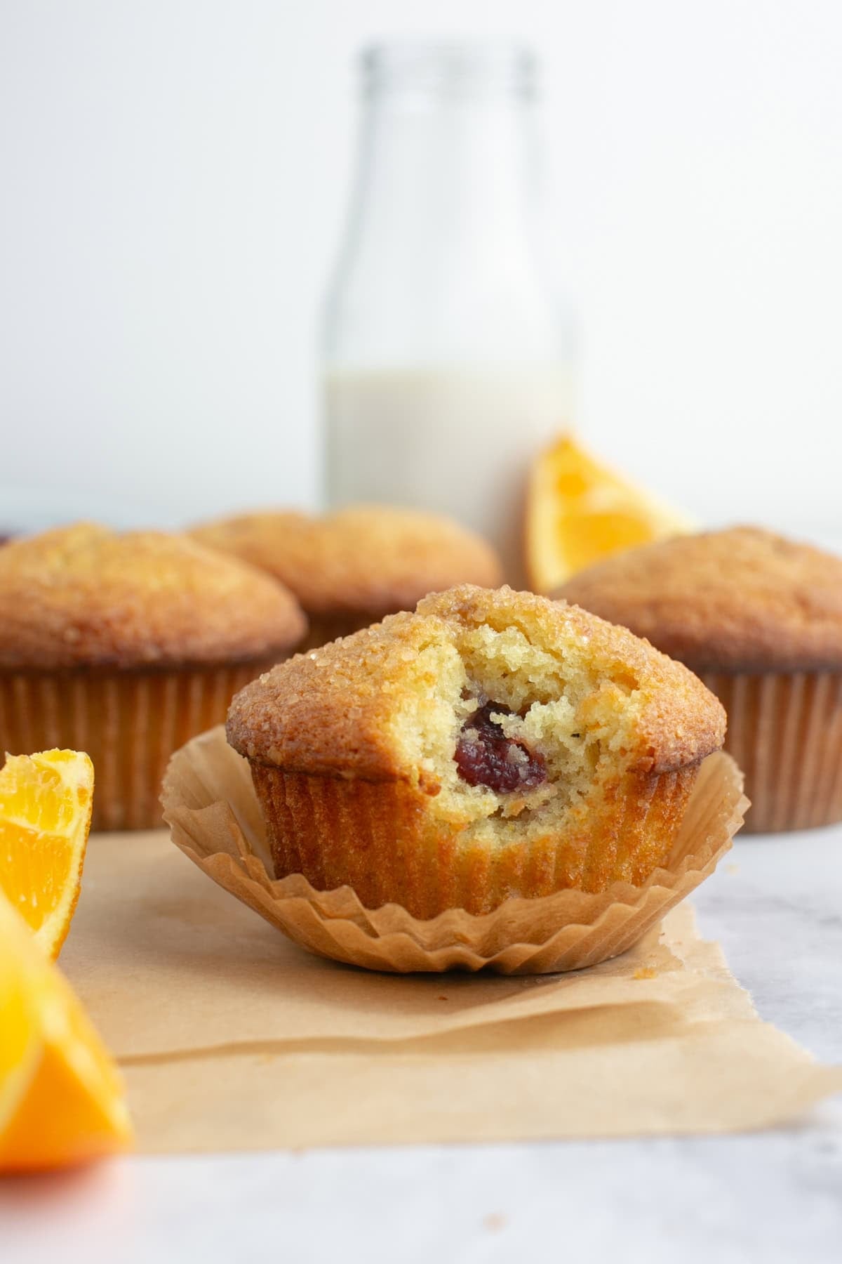 Orange Cranberry Muffins with milk.