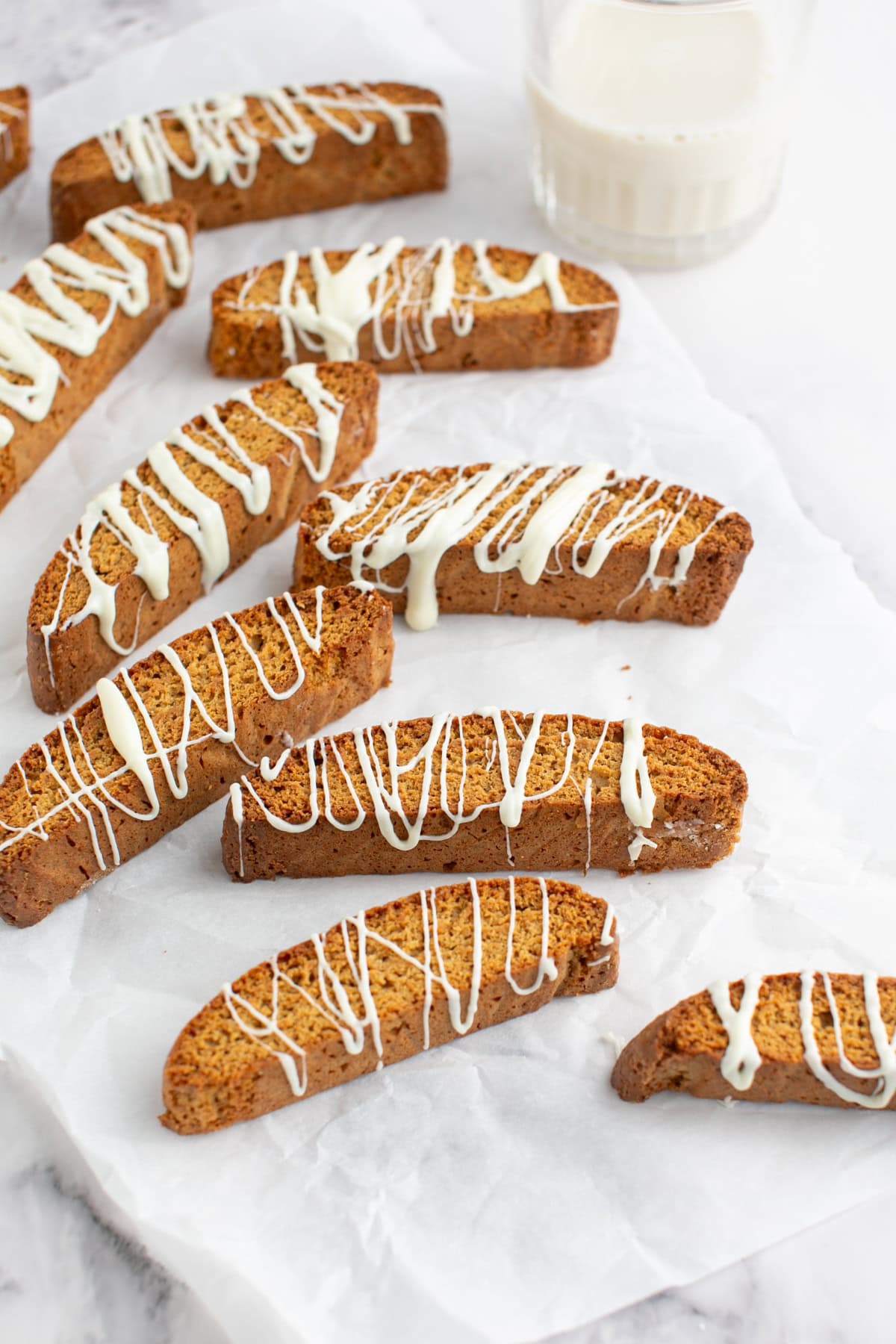 Orange Gingerbread Biscotti on parchment paper.