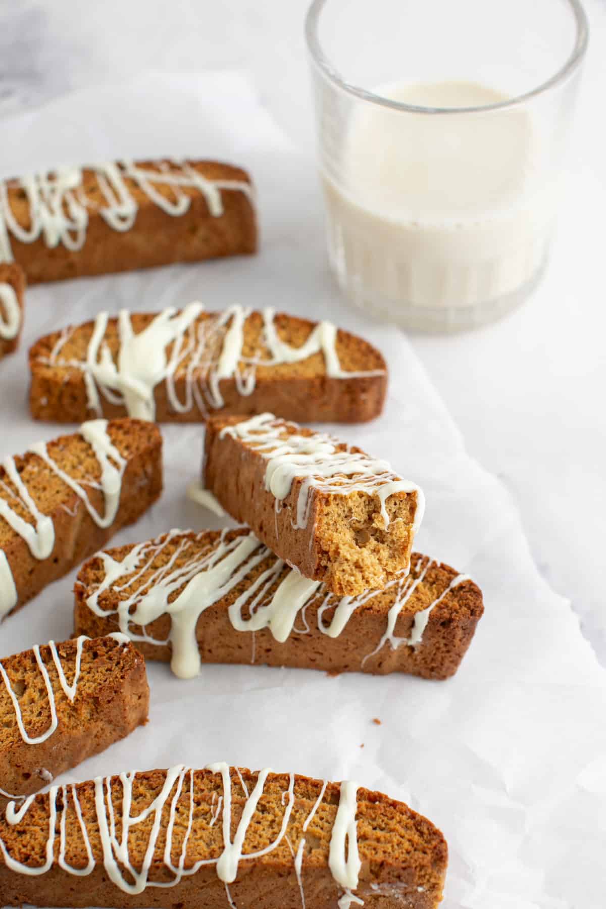 Orange Gingerbread Biscotti stacked on each other.