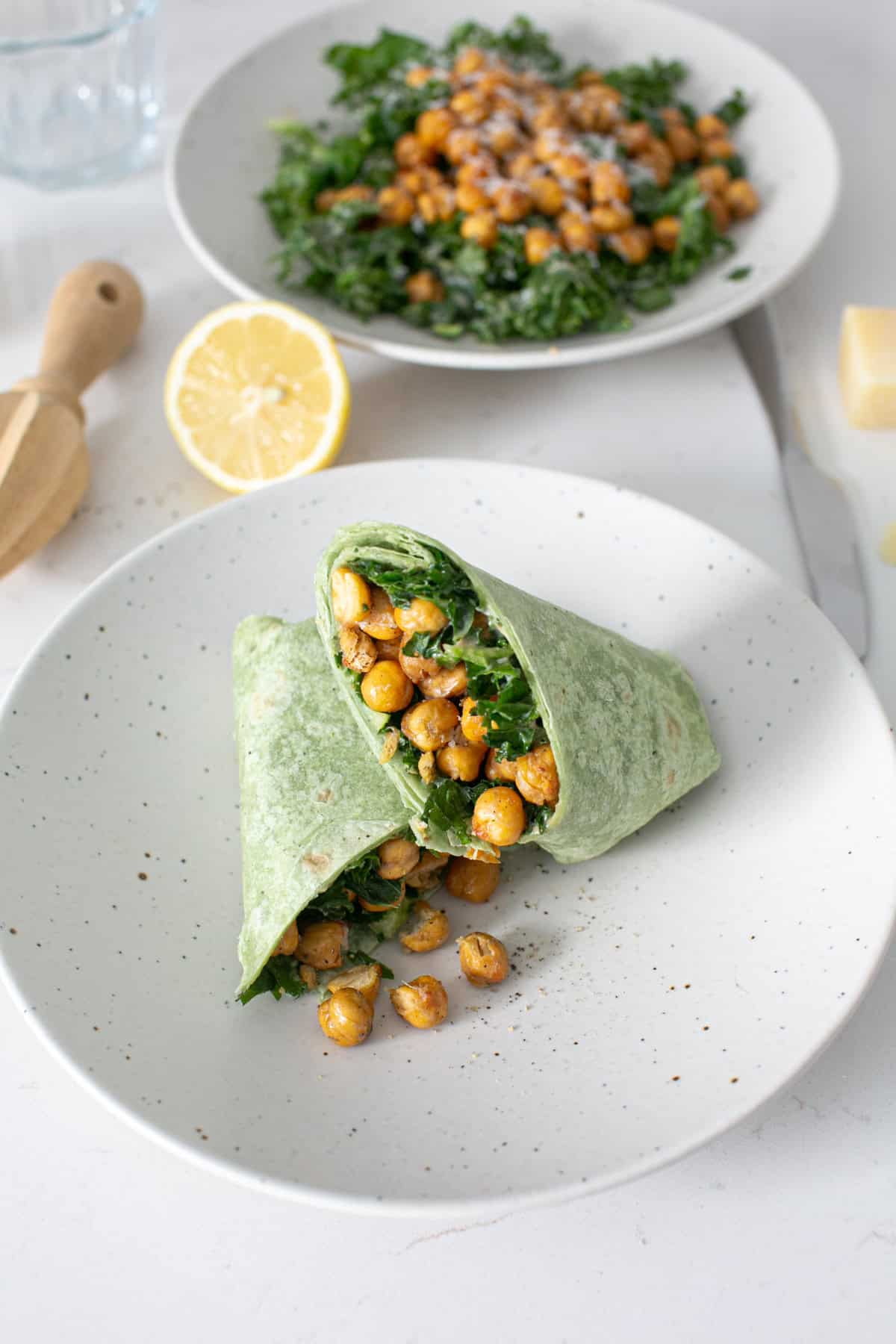 Homemade Caesar dressing with chickpeas.